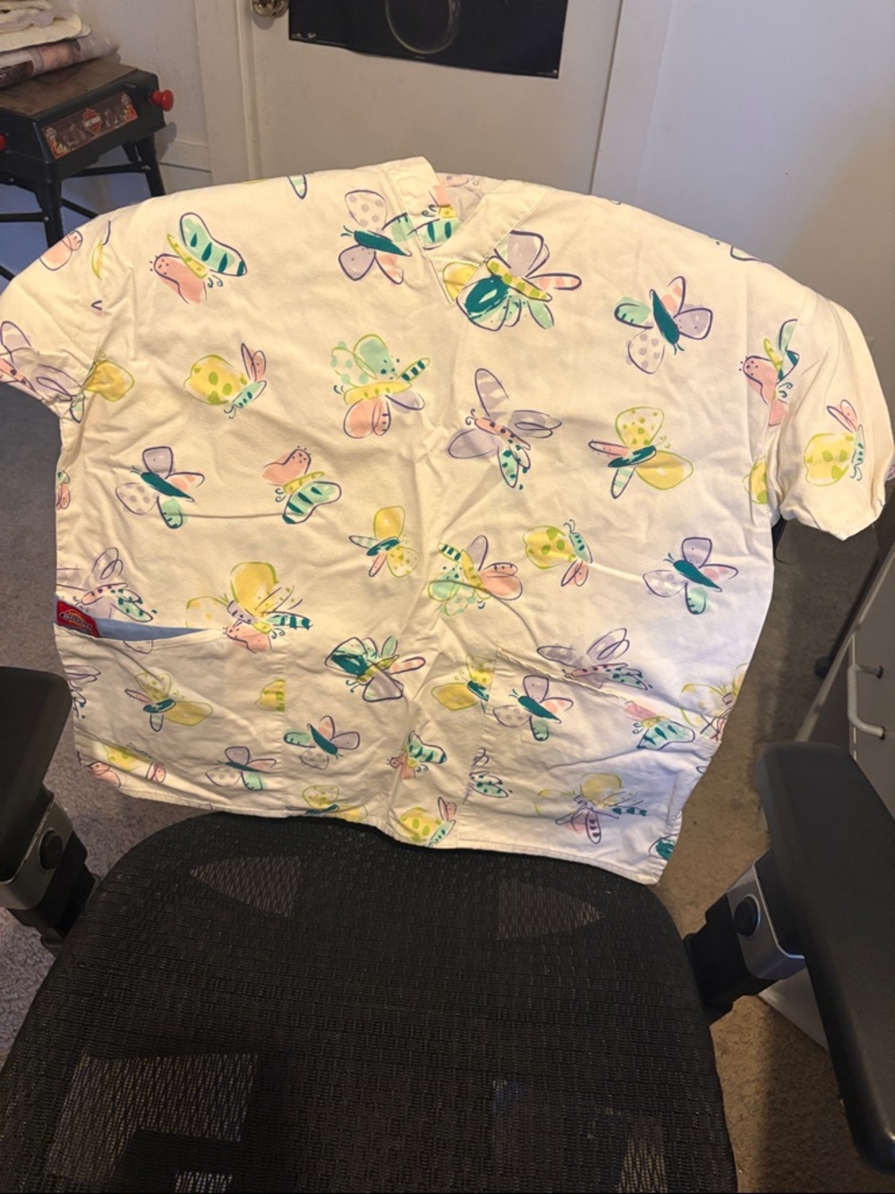 Dickies White Short-Sleeve Top with Colorful Butterfly Print